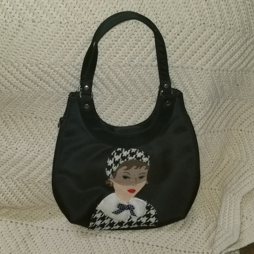 Vintage Style Lady in Houndstooth Purse